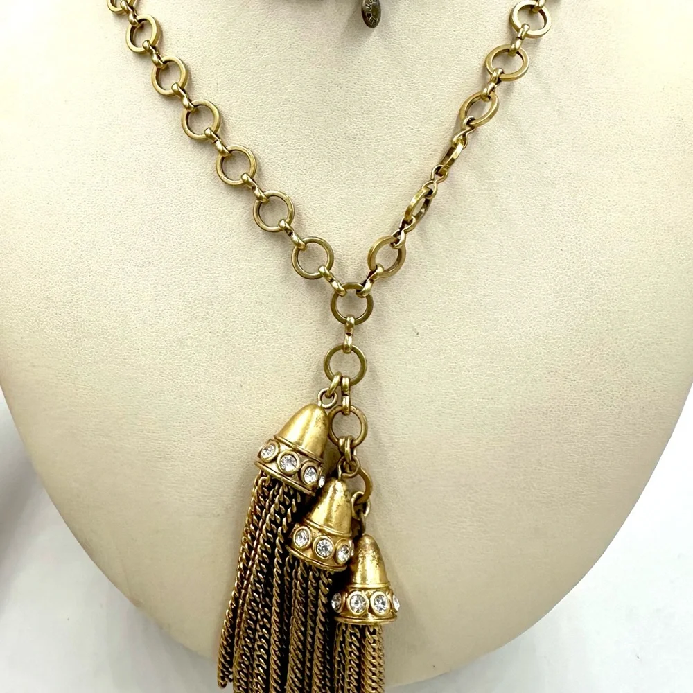 J. Crew Gold Tone Rhinestone Tassel Necklace AS IS